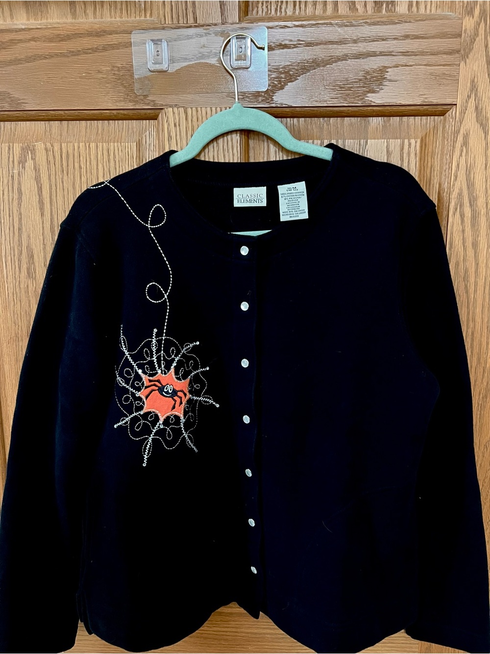 Classic Elements Halloween Spider Embroidered Black Fleece Jacket Women Medium